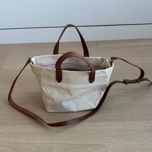 Madewell Cream Canvas Tote with Brown Leather Straps